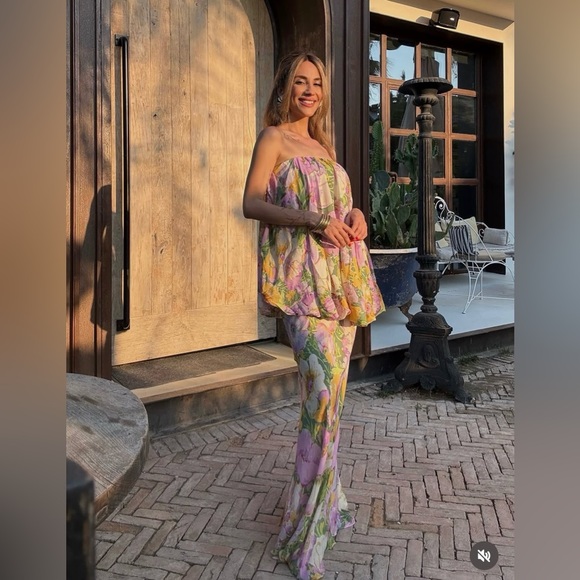 Zara Floral Strapless Maxi Dress Wedding summer evening bodycon - Picture 3 of 16